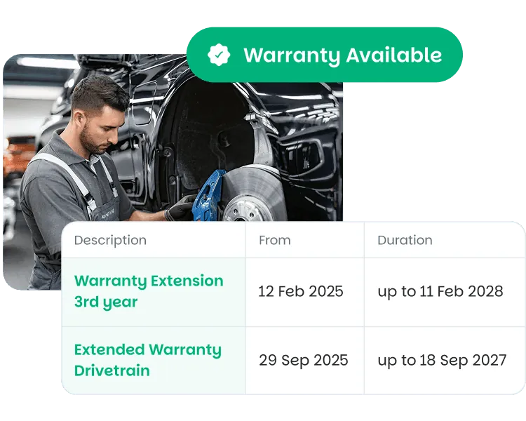 Warranty and contracts screenshot: warranty extensions with their start and end dates