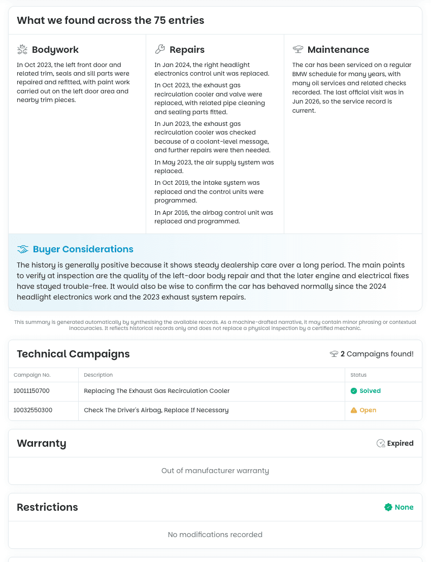 Report screenshot showing report summary